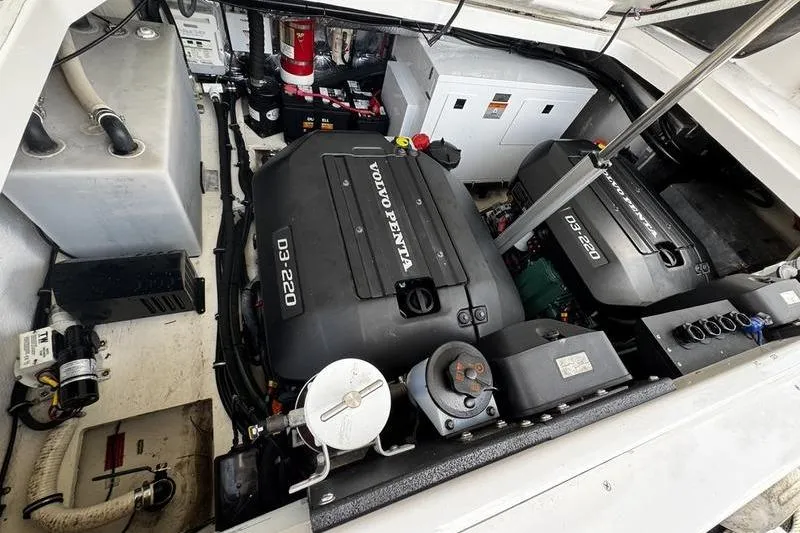  Yacht Photos Pics Engine compartment of a 2018 Regal 35 Sport Coupe with Volvo Penta engines.