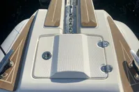 2017 Capelli Tempest 40 boat deck with anchor chain and wooden accents.