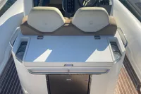 2017 Capelli Tempest 40 boat interior with dual seats and steering console.