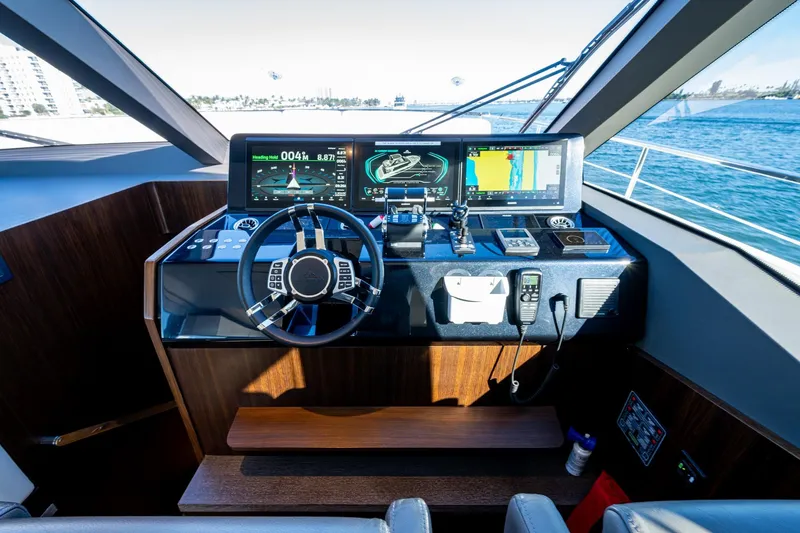 Alamar Yacht Photos Pics 2023 Astondoa AS5 yacht helm with advanced navigation displays and controls.