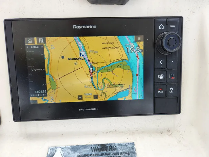 Cara Lynn Yacht Photos Pics Raymarine navigation display on Leopard 44, 2015 model, showing Brunswick map.