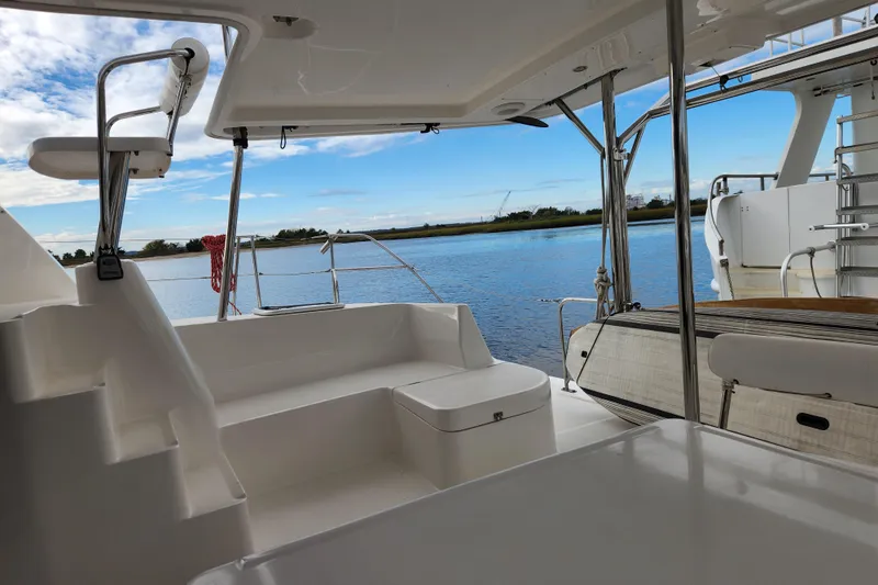 Cara Lynn Yacht Photos Pics Leopard 44 catamaran interior with scenic water view, 2015 model.