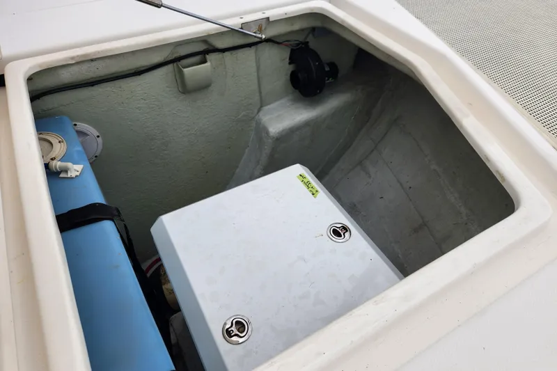 Cara Lynn Yacht Photos Pics Compartment of 2015 Leopard 44 boat showing storage and equipment.