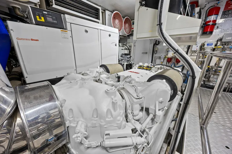 Oasis Yacht Photos Pics Engine room of 2010 Princess 95 Motor Yacht with Cummins Onan generator.