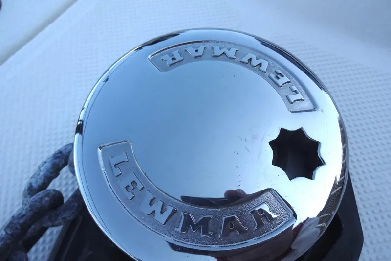 Lit Up Yacht Photos Pics Chrome Lewmar winch on a 2007 Meridian 459 yacht deck.