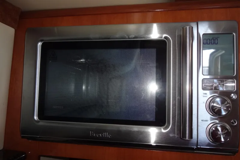 Lit Up Yacht Photos Pics Stainless steel Breville microwave in a 2007 Meridian 459 yacht kitchen.
