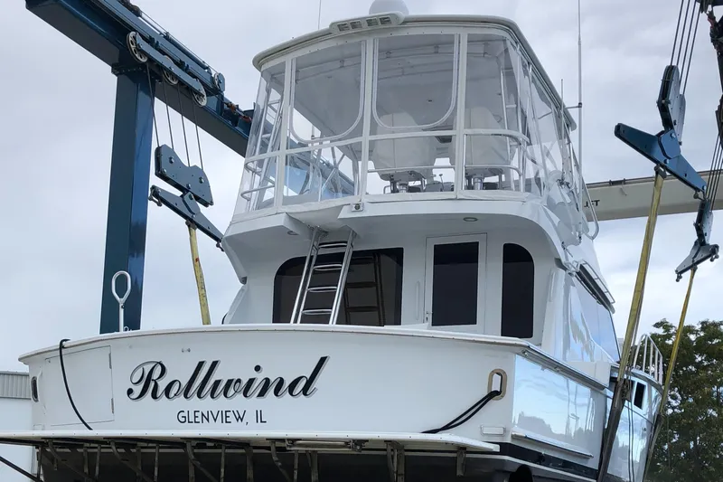 Rollwind Yacht Photos Pics Hatteras 55 Convertible 2001 yacht "Rollwind" in dry dock, Glenview, IL.