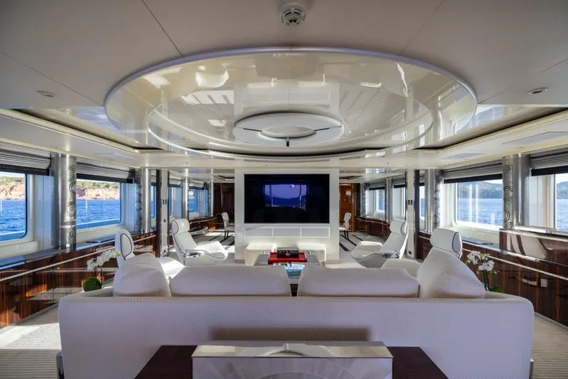 Alfa G Yacht Photos Pics Luxurious interior of 2004 Oceanco 60-meter yacht with modern design and panoramic windows.