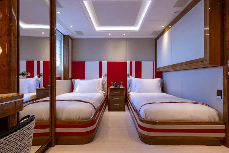 Alfa G Yacht Photos Pics Luxurious twin bedroom on 2004 Oceanco 60-meter yacht, featuring modern design and elegant decor.