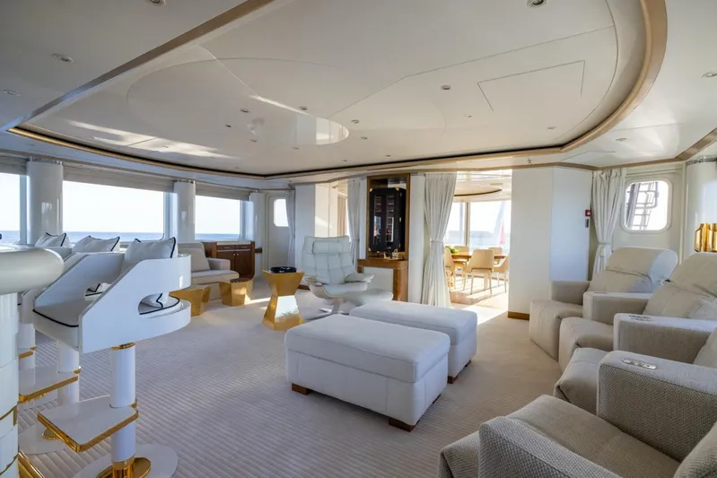 Alfa G Yacht Photos Pics Luxurious yacht interior with plush seating, elegant decor, and ocean views, Oceanco 60 Meters, 2004.