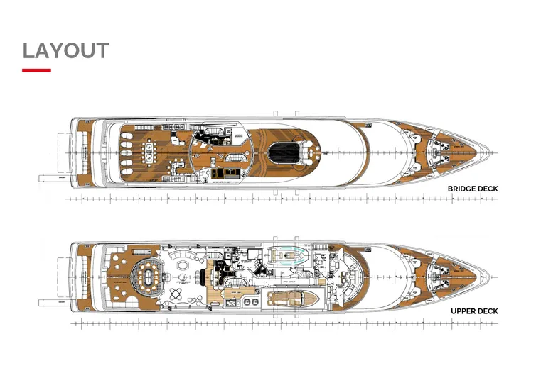 Alfa G Yacht Photos Pics Yacht layout diagram of Oceanco 60 Meters, 2004, showing bridge and upper decks.