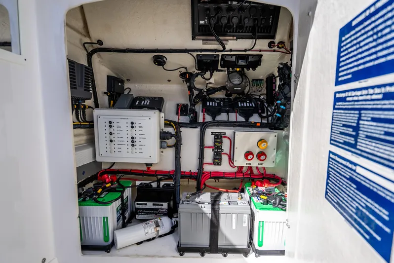  Yacht Photos Pics Electrical and mechanical systems inside a 2020 Midnight Express 34 Open boat.
