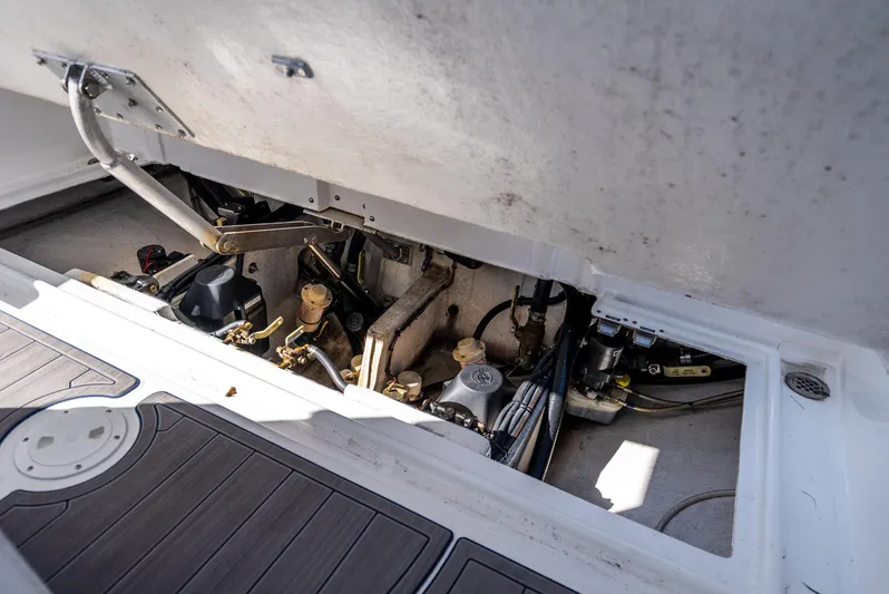  Yacht Photos Pics Engine compartment of a 2020 Midnight Express 34 Open boat.