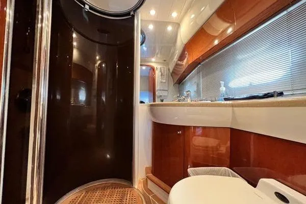  Yacht Photos Pics Luxurious bathroom interior of 2003 Viking Princess 50 Sport Cruiser yacht.