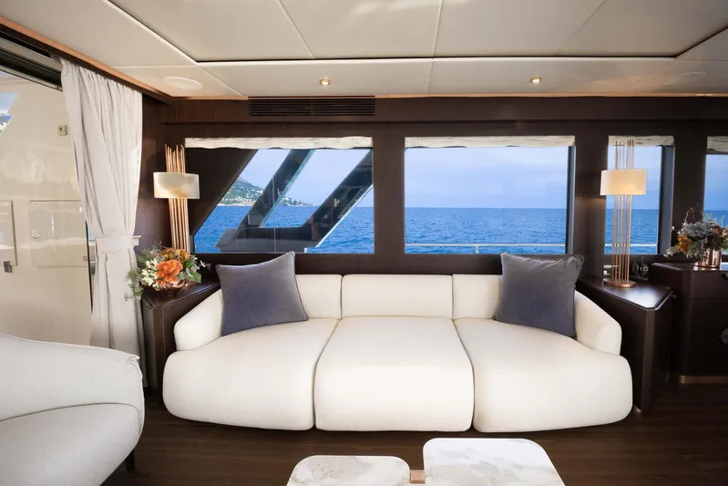 Cecilou Yacht Photos Pics Luxurious interior of 2018 Sanlorenzo Cayman Yachts F920 with ocean view.