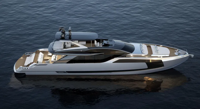 Filippetti F90 Yacht Photos Pics Luxurious 2027 Filippetti F90 yacht on calm water, showcasing sleek design and modern features.
