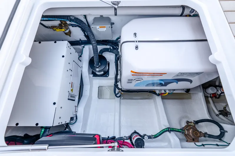  Yacht Photos Pics 2025 Intrepid 41 Panacea engine compartment, showcasing clean and organized mechanical components.