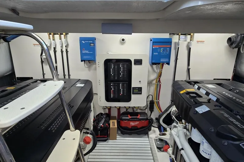 Jack's Boat Yacht Photos Pics Engine room of 2024 Tiara Yachts EX 60, featuring advanced equipment and control panels.