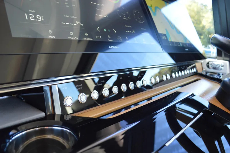 Jack's Boat Yacht Photos Pics 2024 Tiara Yachts EX 60 dashboard with advanced navigation controls and digital displays.