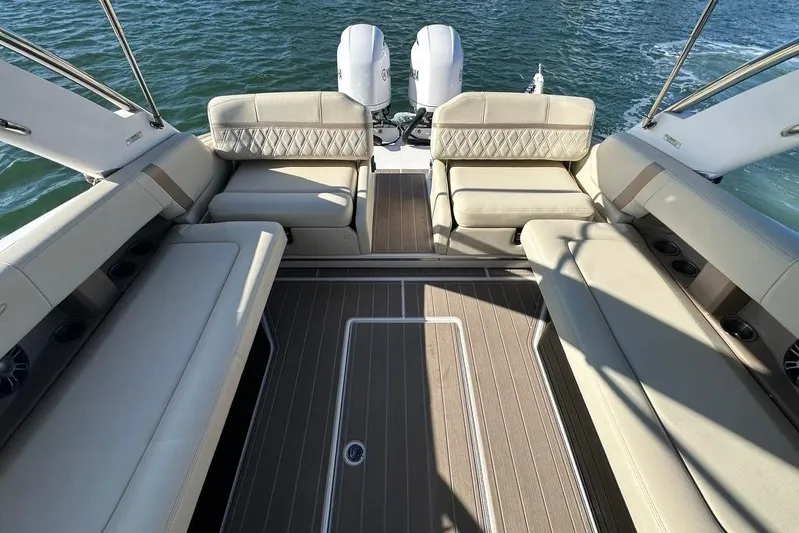  Yacht Photos Pics Luxurious seating area on a 2019 Regal 29 OBX boat with twin engines.