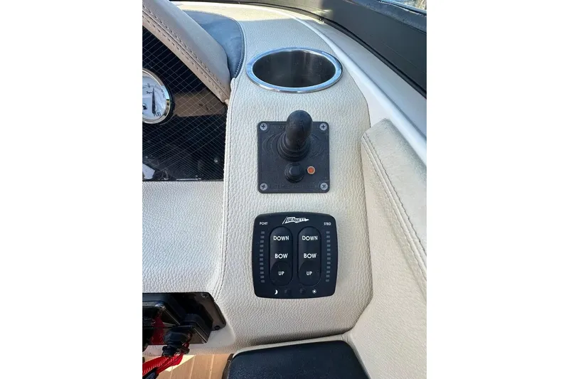  Yacht Photos Pics Control panel of 2019 Regal 29 OBX boat with joystick and trim tabs.
