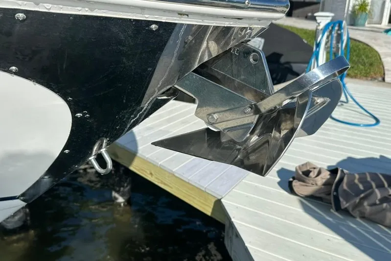  Yacht Photos Pics 2019 Regal 29 OBX boat anchor detail near dock.