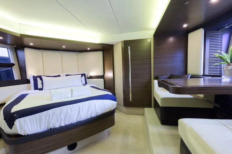  Yacht Photos Pics Luxurious bedroom interior of 2013 Azimut 55S yacht with modern design.