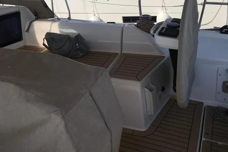  Yacht Photos Pics Interior of 2020 Dufour Yachts 390 Grand Large, featuring seating and steering area.