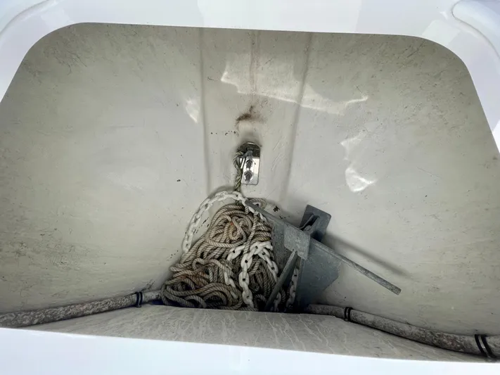 Deeper Yacht Photos Pics Anchor and rope storage in 2022 Invincible 39' Open Fisherman boat.