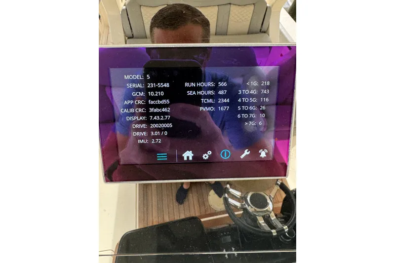  Yacht Photos Pics 2024 Scout 425 LXF dashboard display showing technical data and system information.