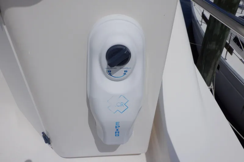 Epic Yacht Photos Pics EPIRB device on 1998 Bayliner 4788 Pilot House Motoryacht deck.