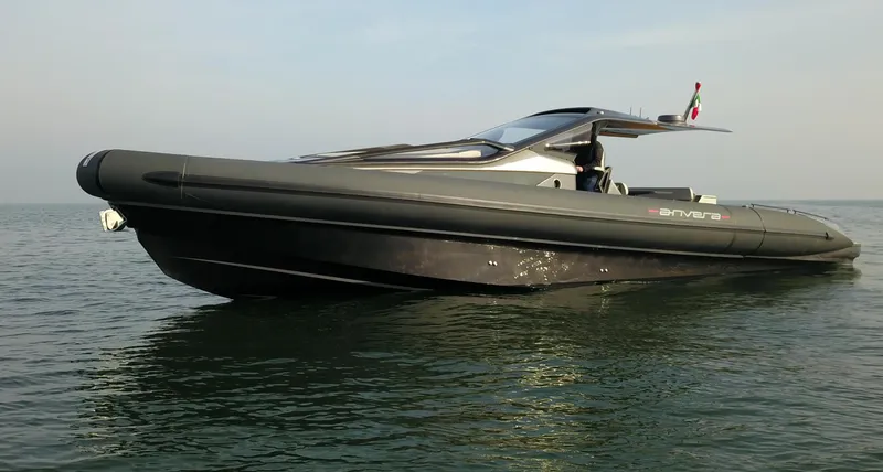 Anvera 48 Yacht Photos Pics 2025 Anvera 48 luxury boat on calm water, sleek design, side view.