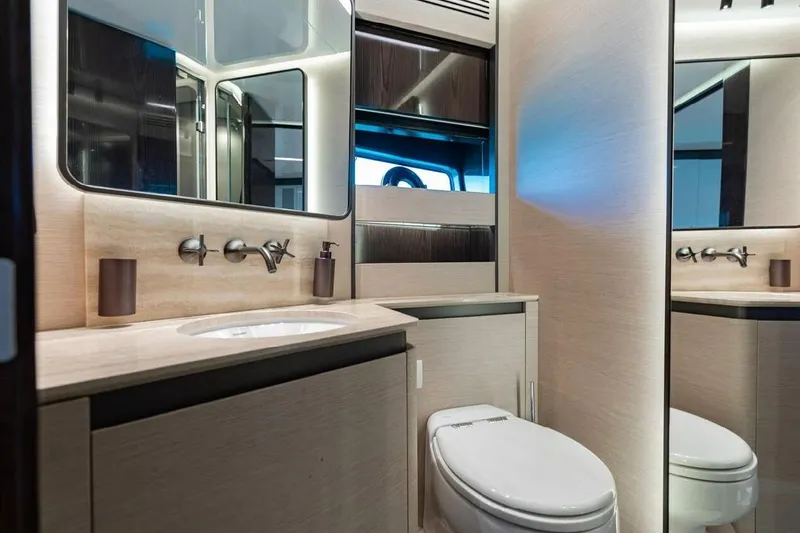Lance West Yacht Photos Pics Luxurious bathroom interior of 2022 Azimut S10 yacht, featuring modern fixtures and elegant design.