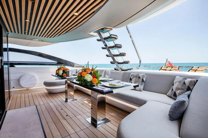 Lance West Yacht Photos Pics Luxurious 2022 Azimut S10 yacht interior with elegant dining area and ocean view.