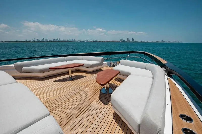 Lance West Yacht Photos Pics Luxurious 2022 Azimut S10 yacht deck with elegant seating and ocean view.