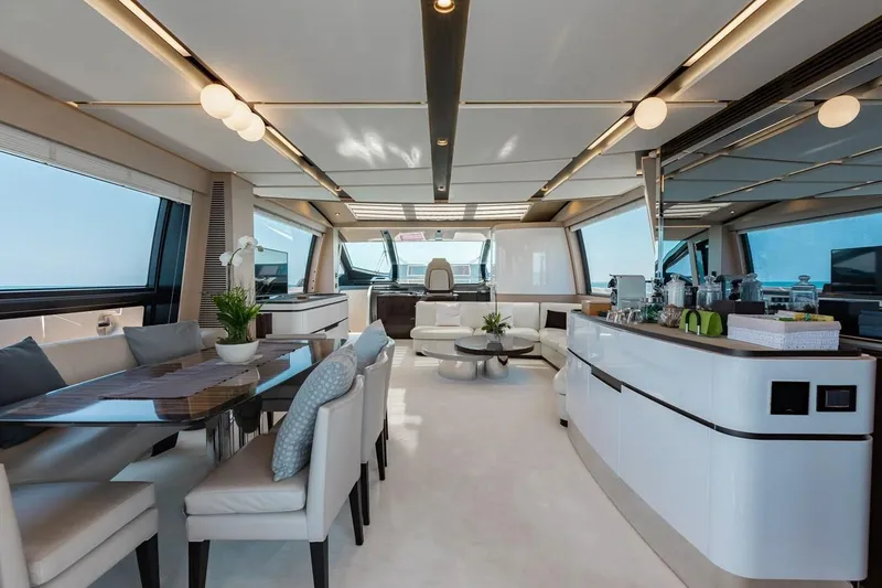 Lance West Yacht Photos Pics Luxurious interior of 2022 Azimut S10 yacht with modern furnishings and elegant design.