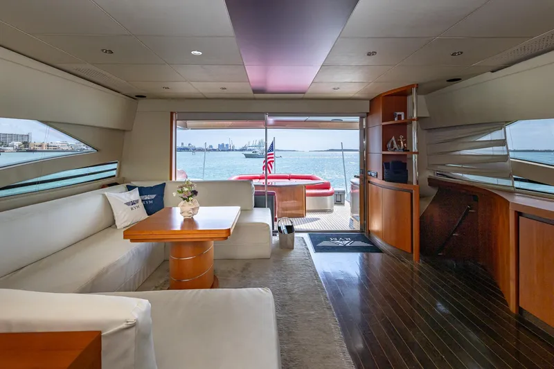 Regal Yacht Photos Pics Luxurious interior of 2008 Pershing 90 yacht with ocean view and elegant furnishings.