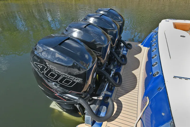  Yacht Photos Pics Four powerful outboard engines on a 2016 Scout 420 LXF boat.