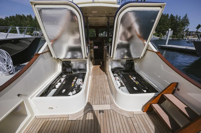 Mm Yacht Photos Pics 2010 San Juan SJ40FB IPS yacht engine compartments open on deck.