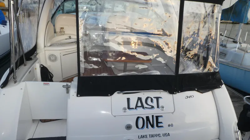  Yacht Photos Pics 2007 Sea Ray 340 Sundancer boat with "Last One" name, docked at Lake Tahoe, USA.