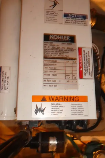  Yacht Photos Pics Kohler generator panel with warning labels on a 2007 Sea Ray 340 Sundancer.