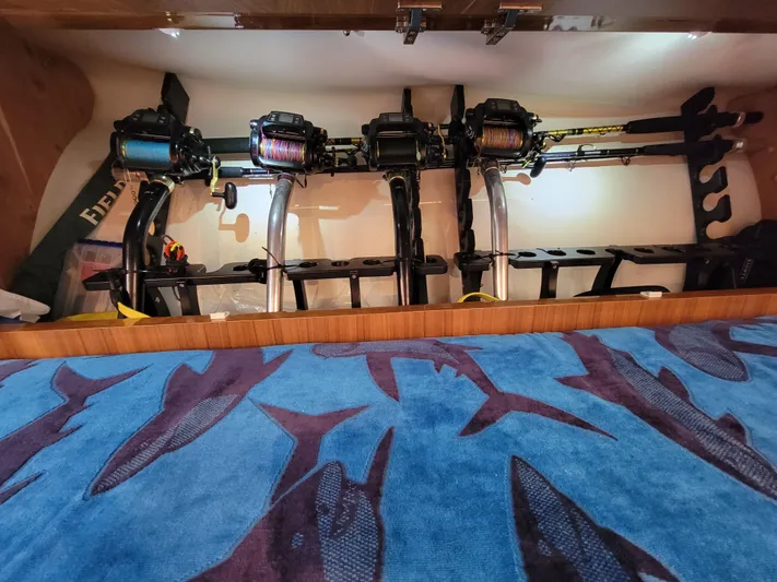  Yacht Photos Pics Fishing rods and reels stored on a 2010 Jersey Cape Devil 36 boat.