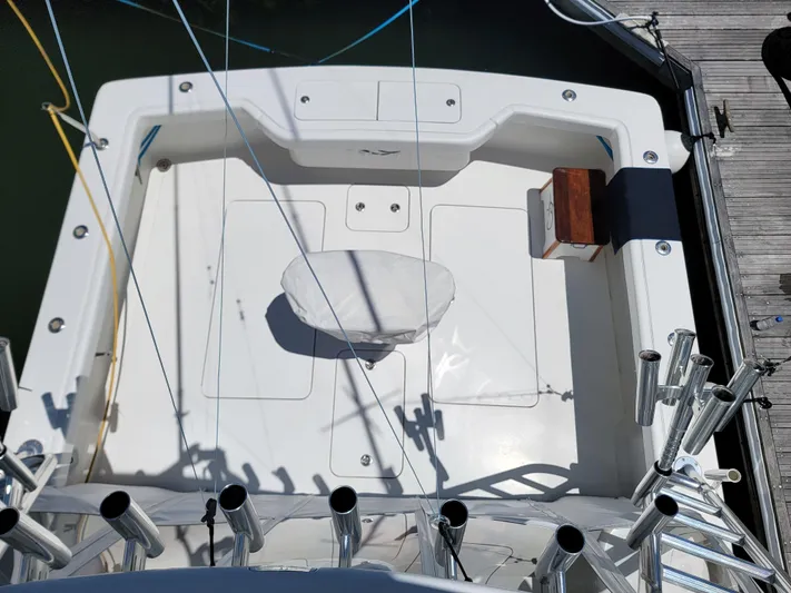  Yacht Photos Pics 2010 Jersey Cape Devil 36 boat deck with fishing rod holders.