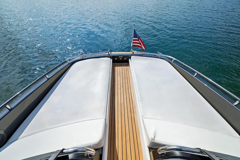 St Peter Yacht Photos Pics Luxury 2016 Riva 44 Rivarama Super yacht deck with American flag on water.