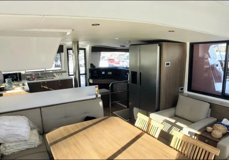  Yacht Photos Pics Interior of 2023 Bali 4.4 catamaran, featuring modern kitchen and dining area.