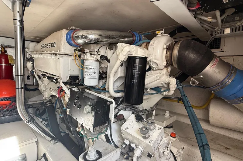 Trolling Fever Yacht Photos Pics Engine room of 2005 Ocean Yachts 46 Super Sport with Series 60 engine.