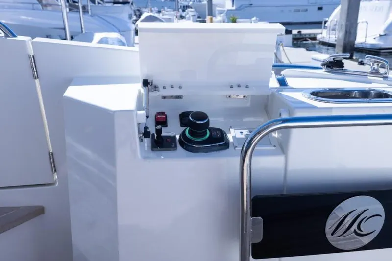 Osiris Yacht Photos Pics Beneteau Monte Carlo 6 yacht control panel, 2022 model, docked at marina.