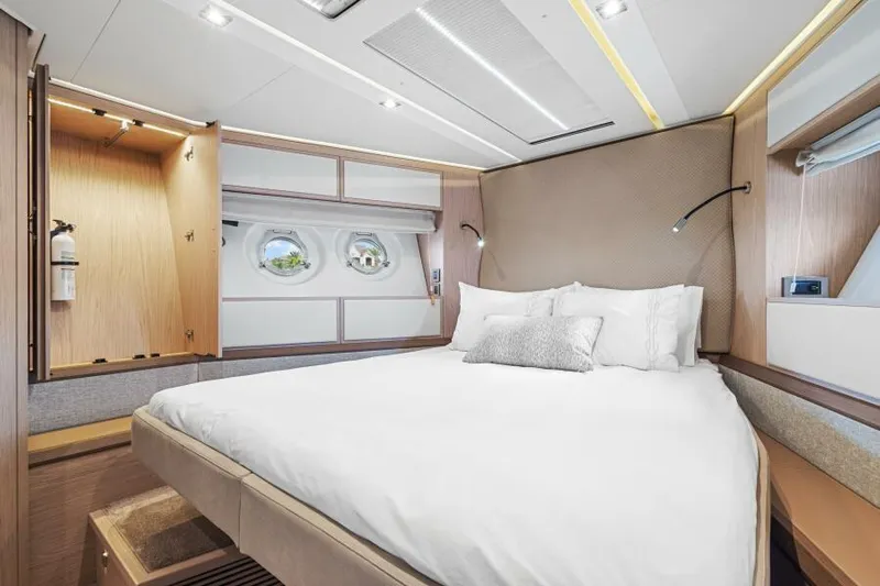 Osiris Yacht Photos Pics Luxurious bedroom interior of 2022 Beneteau Monte Carlo 6 yacht.