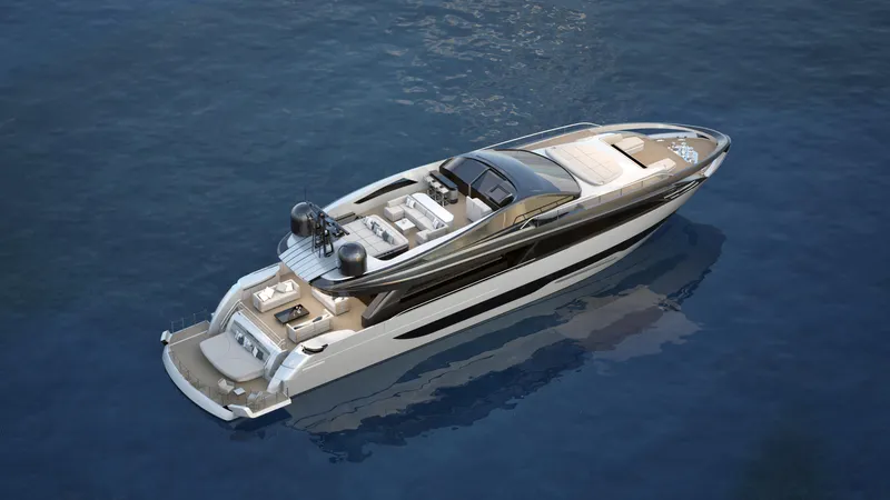 Filippetti S100 Yacht Photos Pics Luxurious 2027 Filippetti S100 yacht on serene blue water, showcasing sleek design and elegance.