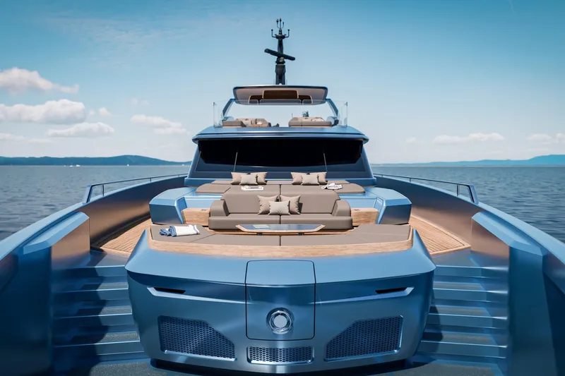 Ceccarelli 40 Project Yacht Photos Pics Luxurious 2028 Tuxedo Yachting House yacht with sleek design and spacious deck.